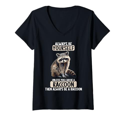 Damen Waschbären Waschbär T-Shirt mit V-Ausschnitt Damen Waschbären Waschbär T-Shirt mit V-Ausschnitt von Waschbären Waschbär Tier Shop