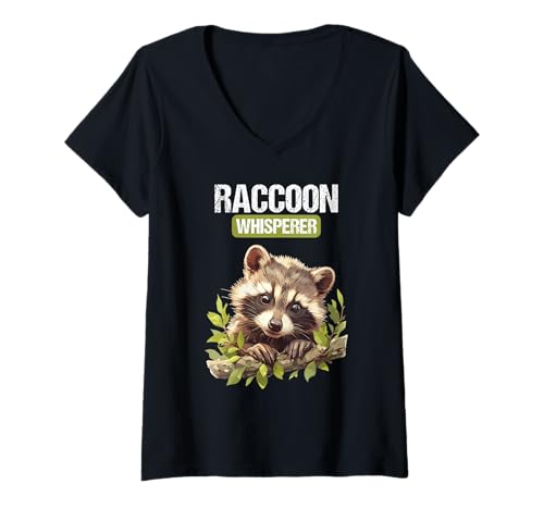 Damen Waschbären Waschbär T-Shirt mit V-Ausschnitt Damen Waschbären Waschbär T-Shirt mit V-Ausschnitt von Waschbären Waschbär Tier Shop