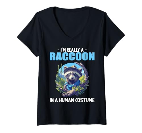 Damen Waschbären Waschbär T-Shirt mit V-Ausschnitt Damen Waschbären Waschbär T-Shirt mit V-Ausschnitt von Waschbären Waschbär Tier Shop