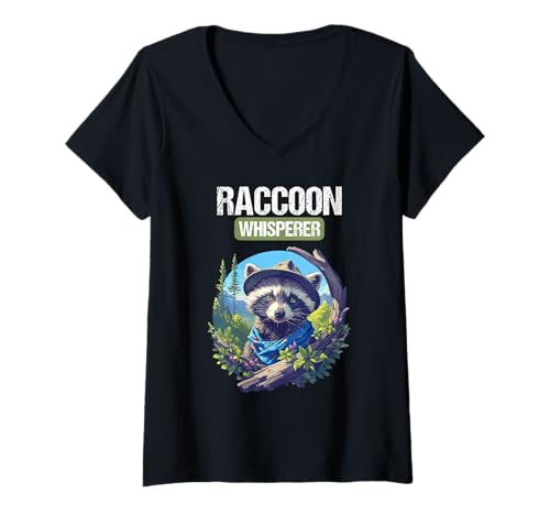Damen Waschbären Waschbär T-Shirt mit V-Ausschnitt Damen Waschbären Waschbär T-Shirt mit V-Ausschnitt von Waschbären Waschbär Tier Shop
