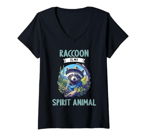 Damen Waschbären Waschbär T-Shirt mit V-Ausschnitt von Waschbären Waschbär Tier Shop
