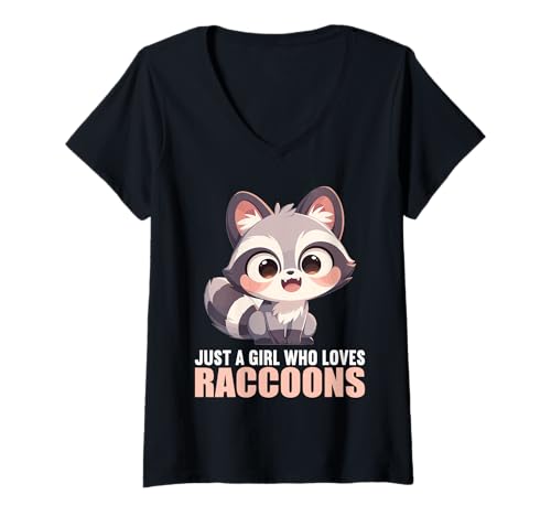 Damen Waschbären Waschbär T-Shirt mit V-Ausschnitt von Waschbären Waschbär Tier Shop