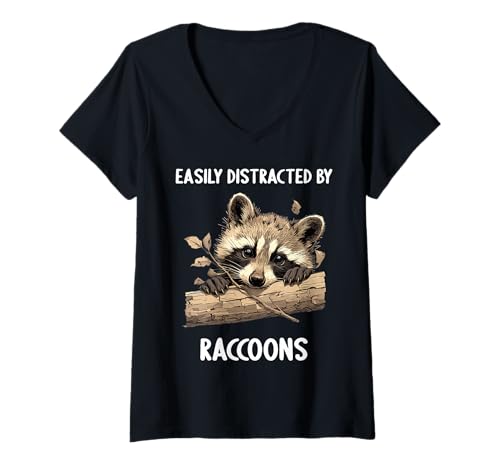 Damen Waschbären Waschbär T-Shirt mit V-Ausschnitt Damen Waschbären Waschbär T-Shirt mit V-Ausschnitt von Waschbären Waschbär Tier Shop