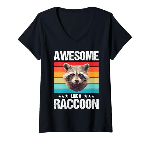 Damen Waschbären Waschbär T-Shirt mit V-Ausschnitt Damen Waschbären Waschbär T-Shirt mit V-Ausschnitt von Waschbären Waschbär Tier Shop