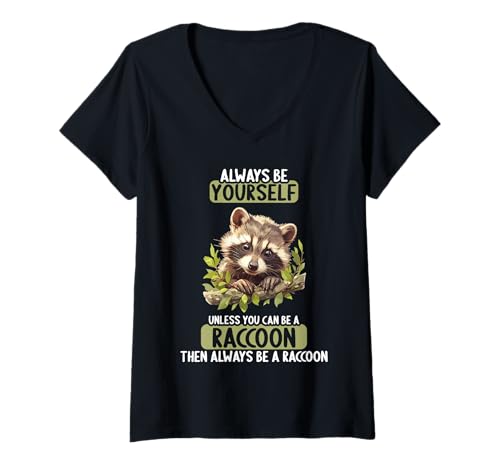 Damen Waschbären Waschbär T-Shirt mit V-Ausschnitt Damen Waschbären Waschbär T-Shirt mit V-Ausschnitt von Waschbären Waschbär Tier Shop