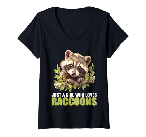 Damen Waschbären Waschbär T-Shirt mit V-Ausschnitt Damen Waschbären Waschbär T-Shirt mit V-Ausschnitt von Waschbären Waschbär Tier Shop