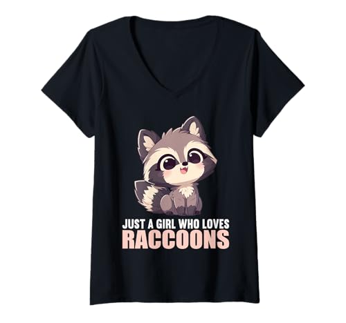 Damen Waschbären Waschbär T-Shirt mit V-Ausschnitt Damen Waschbären Waschbär T-Shirt mit V-Ausschnitt von Waschbären Waschbär Tier Shop