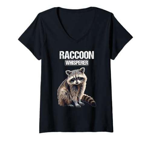 Damen Waschbären Waschbär T-Shirt mit V-Ausschnitt Damen Waschbären Waschbär T-Shirt mit V-Ausschnitt von Waschbären Waschbär Tier Shop