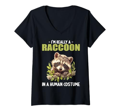 Damen Waschbären Waschbär T-Shirt mit V-Ausschnitt von Waschbären Waschbär Tier Shop