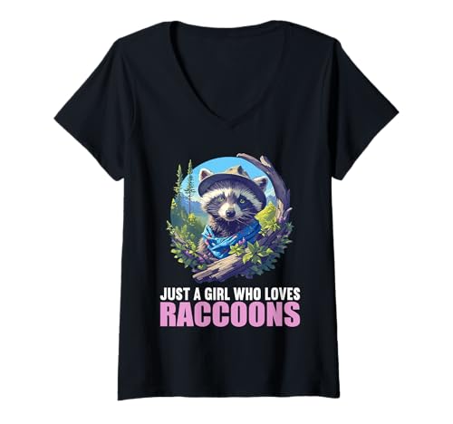 Damen Waschbären Waschbär T-Shirt mit V-Ausschnitt Damen Waschbären Waschbär T-Shirt mit V-Ausschnitt von Waschbären Waschbär Tier Shop