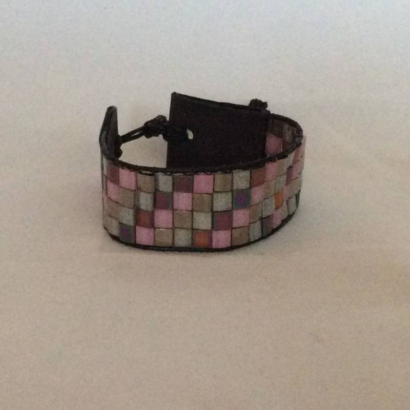 Breites Miyuki Tila Getrimmt Perlen Armband Mit Echtem Leder von Waschje