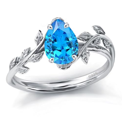 925 Sterling Silber Blauer Topas Ring für Damen, Weihnachten Ringe Verlobungsring Hochzeitsring für Mutter Frauen von Wasee
