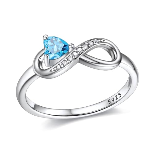 925 Sterling Silber Unendlichkeit Herz Blauer Topas Ring für Damen, Weihnachten Ringe Verlobungsring Hochzeitsring für Mutter Frauen,Ringgröße 52(16.6) von Wasee