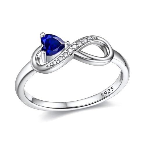 925 Sterling Silber Unendlichkeit Herz Saphir Ring für Damen, Weihnachten Ringe Verlobungsring Hochzeitsring für Mutter Frauen,Ringgröße 57(18.1) von Wasee