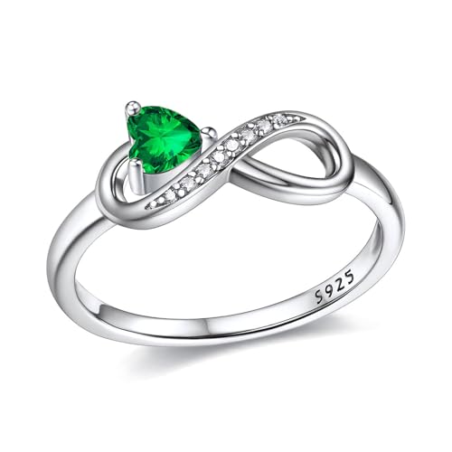 925 Sterling Silber Unendlichkeit Herz Smaragd Ring für Damen, Weihnachten Ringe Verlobungsring Hochzeitsring für Mutter Frauen,Ringgröße 62(19.7) von Wasee