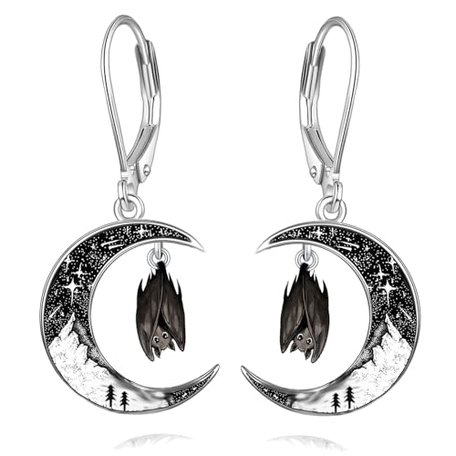Fledermaus Ohrringe Silber 925 Damen Hängend Leverback Ohrringe Mond Tier Schmuck Geschenke für Frauen von Wasee