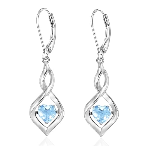 Herz Geburtsstein Unendlichkeit Ohrringe für Damen Sterling Silber 925 Tropfen Baumeln Hebelarm Aquamarin Ohrringe Schmuck Geschenke für Frauen von Wasee