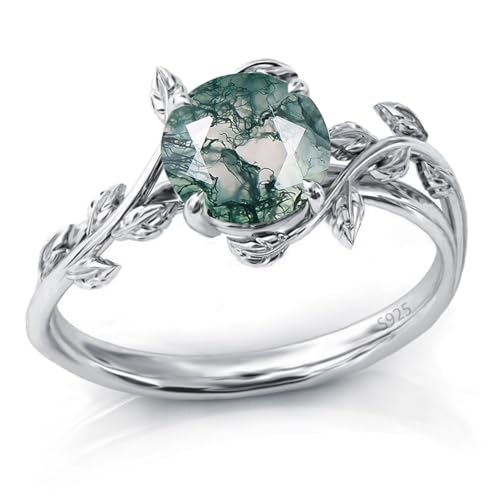 Moosachat Ring Silber 925 Moosachat Ringe Damen Verlobungsring Hochzeitsring für Mutter Frauen von Wasee