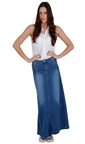 Langer Jeansrock - Stonewashed Maxiröcke maxi-rock damen mode denim jean SKIRT35, Blau, EU 44 von Wash Clothing Company