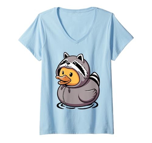 Damen Waschbär Badeente Coon T-Shirt mit V-Ausschnitt Damen Waschbär Badeente Coon T-Shirt mit V-Ausschnitt von Washbear Duckling