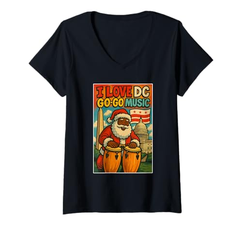 Damen Santa DC Go-Go Music - Holiday Urban Streetwear T-Shirt mit V-Ausschnitt Damen Santa DC Go-Go Music - Holiday Urban Streetwear T-Shirt mit V-Ausschnitt von Washington D.C. Christmas Go-Go Santa Claus