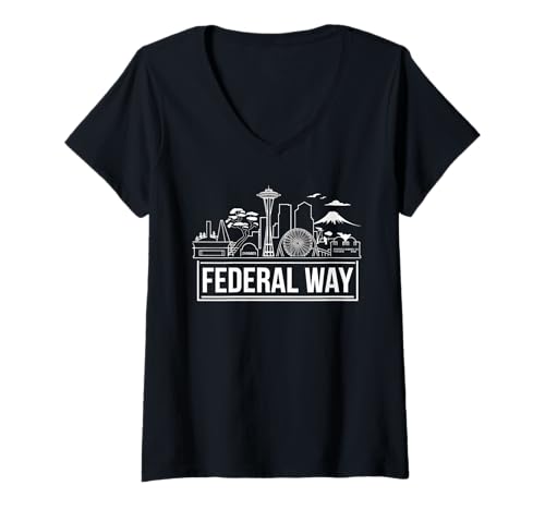 Damen Skyline des Federal Way T-Shirt mit V-Ausschnitt Damen Skyline des Federal Way T-Shirt mit V-Ausschnitt von Washington Federal Way Town