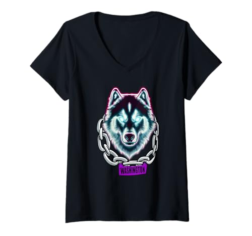 Damen Washington Huskie T-Shirt mit V-Ausschnitt Damen Washington Huskie T-Shirt mit V-Ausschnitt von Washington Huskie tee