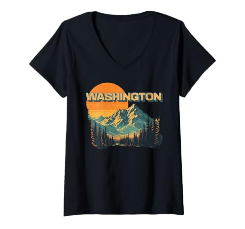 Damen Washington T-Shirt mit V-Ausschnitt Damen Washington T-Shirt mit V-Ausschnitt von Washington USA Outdoor Vintage