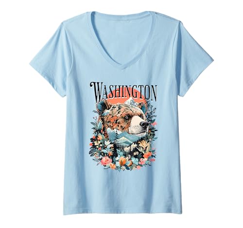 Damen Washington T-Shirt mit V-Ausschnitt Damen Washington T-Shirt mit V-Ausschnitt von Washington USA Outdoor Vintage