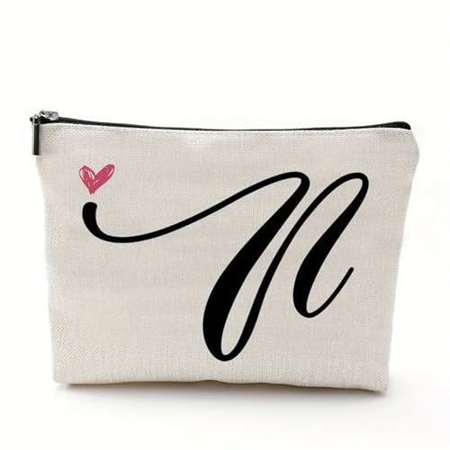 Washranp Vielseitige Kosmetiktasche, Make-up-Tasche, Kosmetiktasche, Buchstabenmuster, Make-up-Aufbewahrungstasche, Reißverschluss, Reise-Make-up-Organizer für Frauen, Mutter, Freunde, N von Washranp