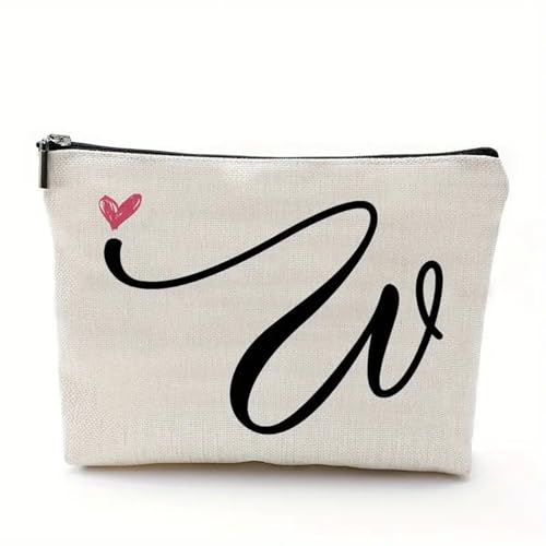 Washranp Vielseitige Kosmetiktasche, Make-up-Tasche, Kosmetiktasche, Buchstabenmuster, Make-up-Aufbewahrungstasche, Reißverschluss, Reise-Make-up-Organizer für Frauen, Mutter, Freunde, W von Washranp