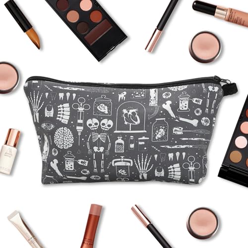Gothic-Make-up-Tasche – Gothic-Totenkopf-Make-up-Tasche, Gothic-Make-up-Tasche, Gothic-Make-up-Tasche, Totenkopf-Geschenke, Kosmetiktasche für Damen, Make-up-Tasche, Reisezubehör, Organizer, Schwarz , von Wasise