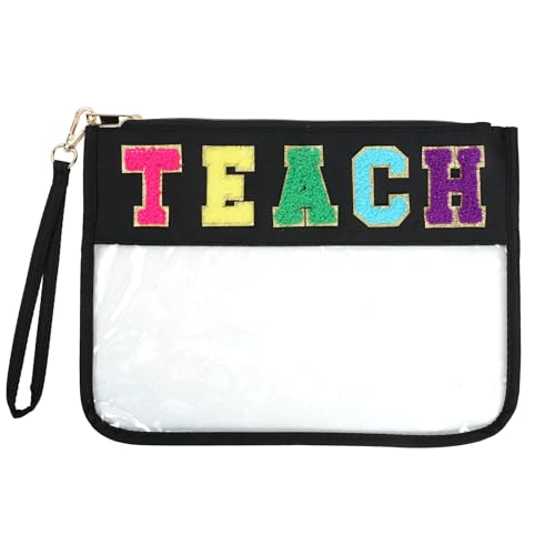 Lehrer-Federmäppchen – 22 x 30 cm Buchtasche, Lehrertaschen, Schreibwaren-Organizer, Ordnertasche, PVC-Tasche mit beflockten Lehrbuchstaben, wasserdicht, transparente Tasche für Schreibwaren, Make-up von Wasise