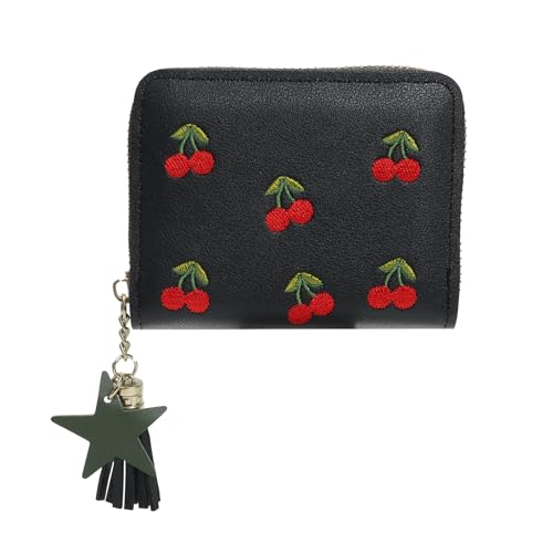 Wasise Cherry Gifts - Kleine Geldbörsen für Frauen, Kartenhalter Frauen, niedliche kleine Geldbörsen mit Stickerei und Münzfach, kompakte Kartenhalter, Kirschkartenhalter, Ausweisfenster, Blcak, 1 Wasise Cherry Gifts - Kleine Geldbörsen für Frauen, Kartenhalter Frauen, niedliche kleine Geldbörsen mit Stickerei und Münzfach, kompakte Kartenhalter, Kirschkartenhalter, Ausweisfenster, Blcak, 1 von Wasise
