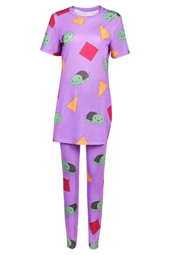 Waslary Hunters Kostüm Damen Anime Cosplay Schlafanzug mit Schildkröten Muster Kurzarm Oberteile und Lange Hose Pyjama Set von Waslary