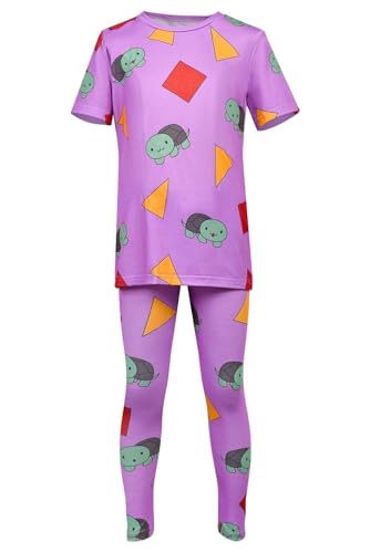 Waslary Hunters Kostüm Damen Anime Cosplay Schlafanzug mit Schildkröten Muster Kurzarm Oberteile und Lange Hose Pyjama Set von Waslary