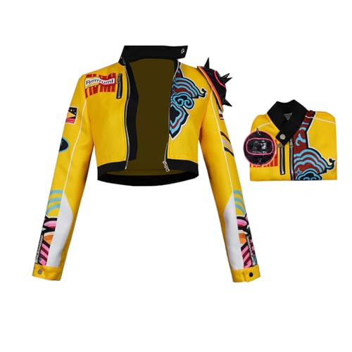 Waslary Hunters Kostüm Jacke mit Reißverschluss Damen Gelbe Kurze Motorradjacke von Waslary