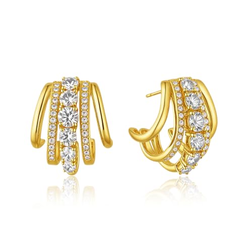 Dreifach-Creolen-Illusions-Ohrstecker für Frauen, 14 Karat vergoldet, einzigartige Diamant-Huggie-Ohrstecker für ein Piercing, Faux Multi Hoops Design, hypoallergen, Modeschmuck Ohrringe Dreifach-Creolen-Illusions-Ohrstecker für Frauen, 14 Karat vergoldet, einzigartige Diamant-Huggie-Ohrstecker für ein Piercing, Faux Multi Hoops Design, hypoallergen, Modeschmuck Ohrringe von Wassazi