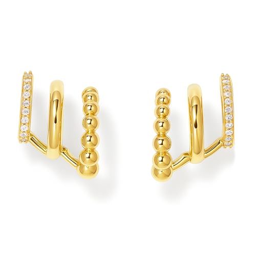 Dreifach-Creolen-Illusions-Ohrstecker für Frauen, 14 Karat vergoldet, einzigartige Diamant-Huggie-Ohrstecker für ein Piercing, Faux Multi Hoops Design, hypoallergen, Modeschmuck Ohrringe von Wassazi