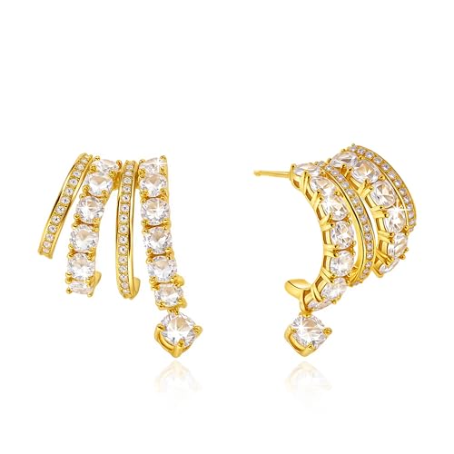 Dreifach-Creolen-Illusions-Ohrstecker für Frauen, 14 Karat vergoldet, einzigartige Diamant-Huggie-Ohrstecker für ein Piercing, Faux Multi Hoops Design, hypoallergen, Modeschmuck Ohrringe von Wassazi