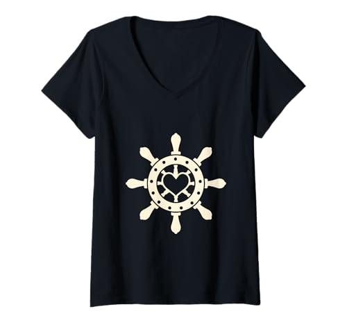 Damen Wasser Boot Fahren Meer Urlaub Steuerrad Boot entspannen T-Shirt mit V-Ausschnitt Damen Wasser Boot Fahren Meer Urlaub Steuerrad Boot entspannen T-Shirt mit V-Ausschnitt von Wasser Boot fahren Meer Urlaub Steuerrad Wellen
