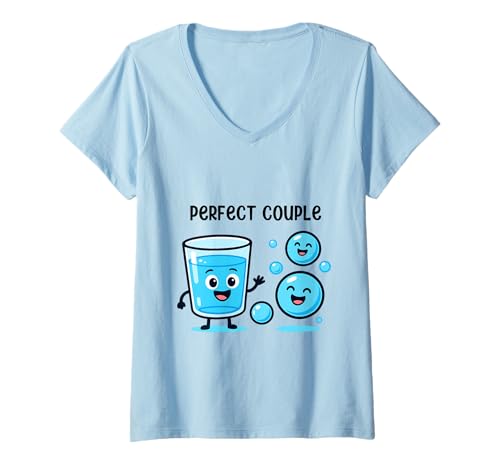 Damen Fröhliches Wasserglas Mit Blasen T-Shirt mit V-Ausschnitt Damen Fröhliches Wasserglas Mit Blasen T-Shirt mit V-Ausschnitt von Wasser Fröhlich Glas Blasen Lächeln