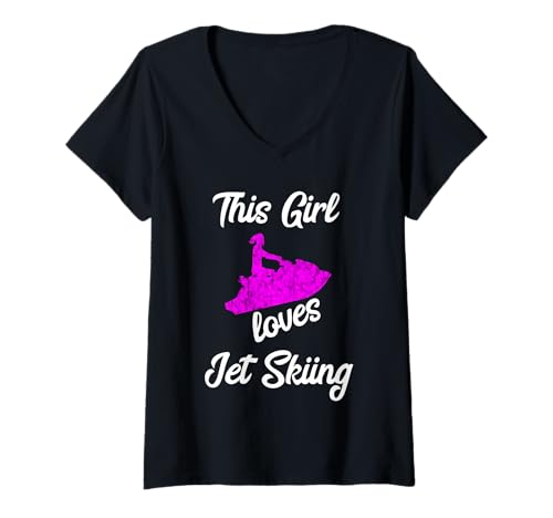 Damen This Girl Loves Jetski Fahren Wasser Jet Ski Boot Fahrerin T-Shirt mit V-Ausschnitt von Wasser Jetski Sport Wassermotorrad Jetboot