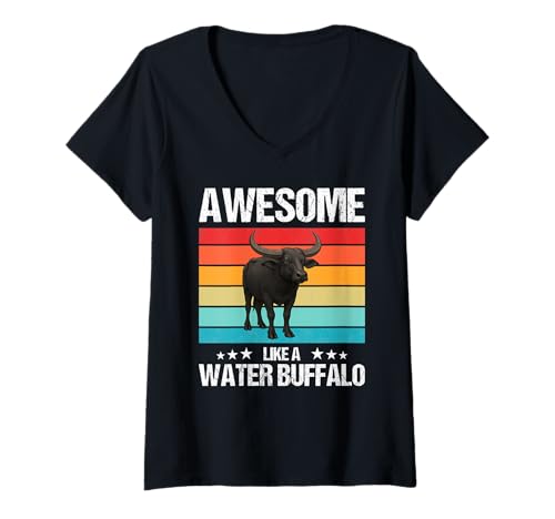 Damen Wasserbüffel T-Shirt mit V-Ausschnitt Damen Wasserbüffel T-Shirt mit V-Ausschnitt von Wasserbüffel Tier Shop