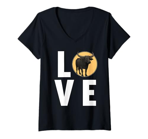 Damen Wasserbüffel T-Shirt mit V-Ausschnitt Damen Wasserbüffel T-Shirt mit V-Ausschnitt von Wasserbüffel Tier Shop