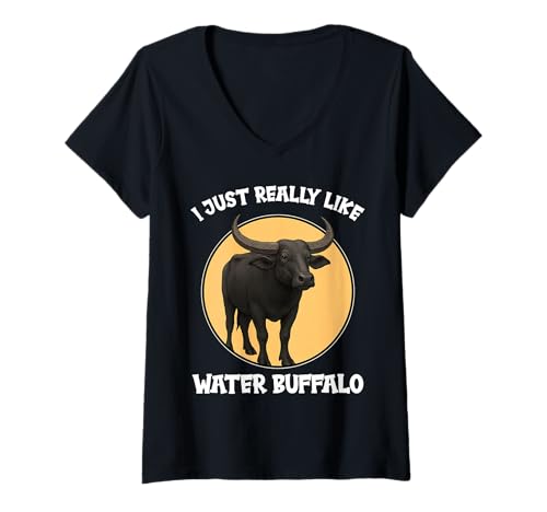 Damen Wasserbüffel T-Shirt mit V-Ausschnitt Damen Wasserbüffel T-Shirt mit V-Ausschnitt von Wasserbüffel Tier Shop
