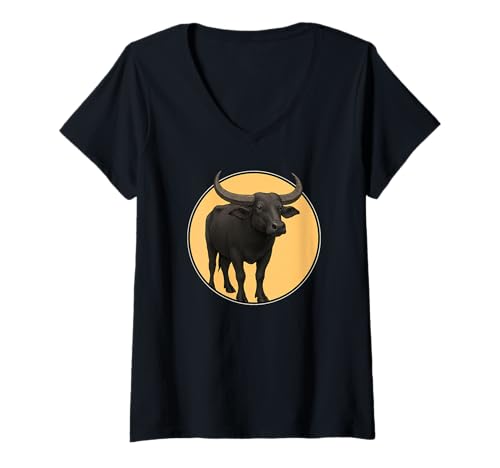 Damen Wasserbüffel T-Shirt mit V-Ausschnitt Damen Wasserbüffel T-Shirt mit V-Ausschnitt von Wasserbüffel Tier Shop