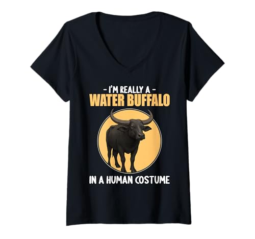 Damen Wasserbüffel T-Shirt mit V-Ausschnitt von Wasserbüffel Tier Shop