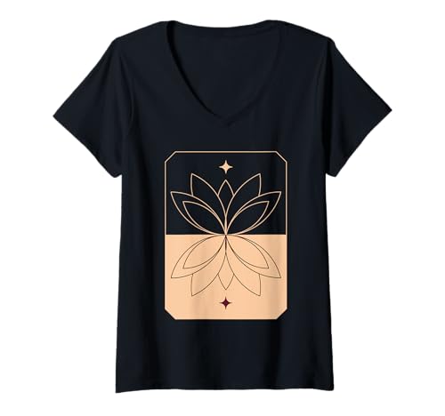 Damen Lotusblüte Yoga Meditation Spirituell T-Shirt mit V-Ausschnitt von Wasserlilien Buddhismus Botanisch