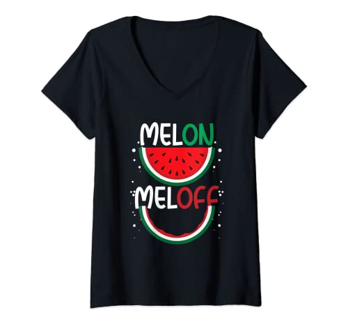 Damen Melone Meloff Gebissene Melone T-Shirt mit V-Ausschnitt Damen Melone Meloff Gebissene Melone T-Shirt mit V-Ausschnitt von Wassermelone Kostüm Lustig